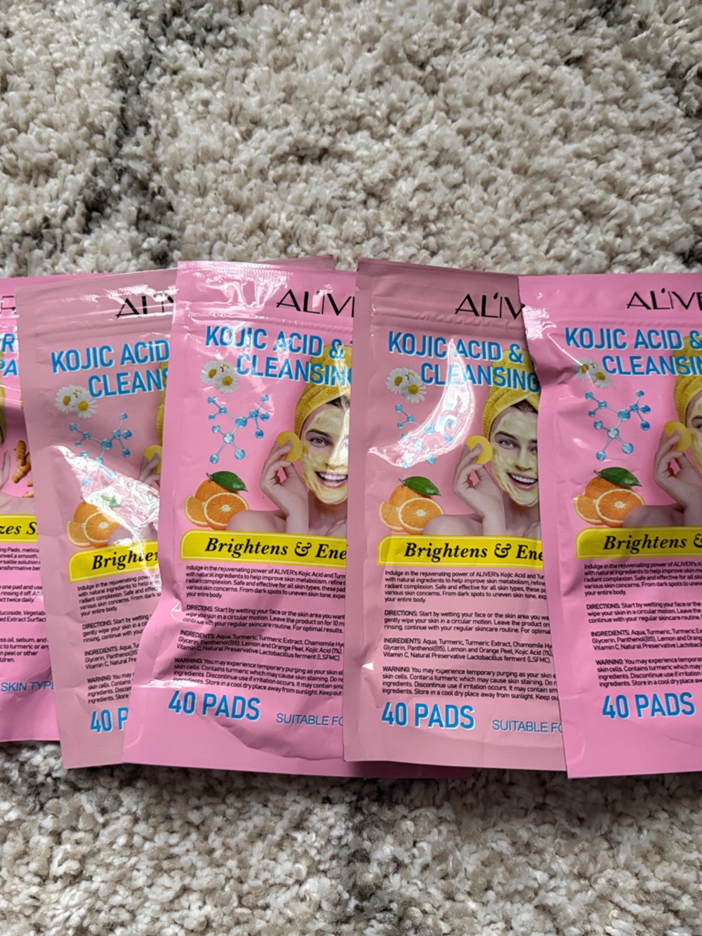 Kojic Acid & Turmeric Cleansing Pads — Pink Brightening 200 total